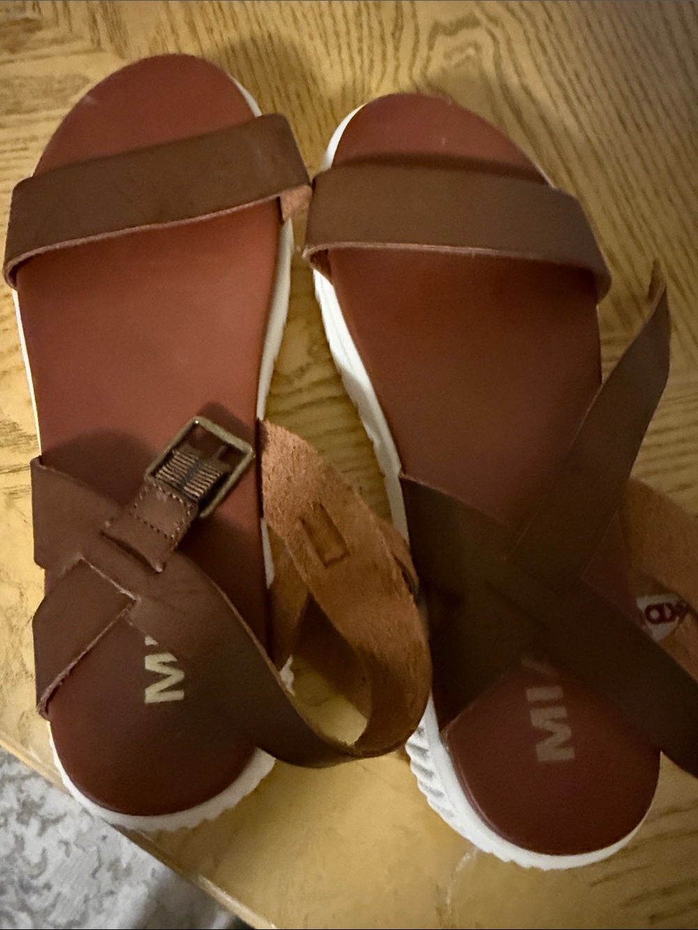 MIA Brown Cross-Strap Kids Sandals with White Sole